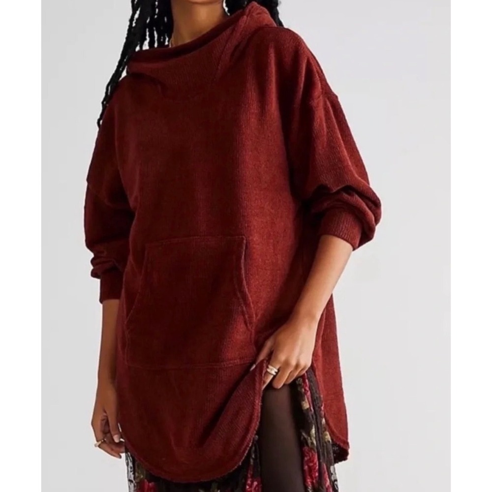 Free People Beach Everywhere Hoodie Burgundy Kangaroo Pocket Small